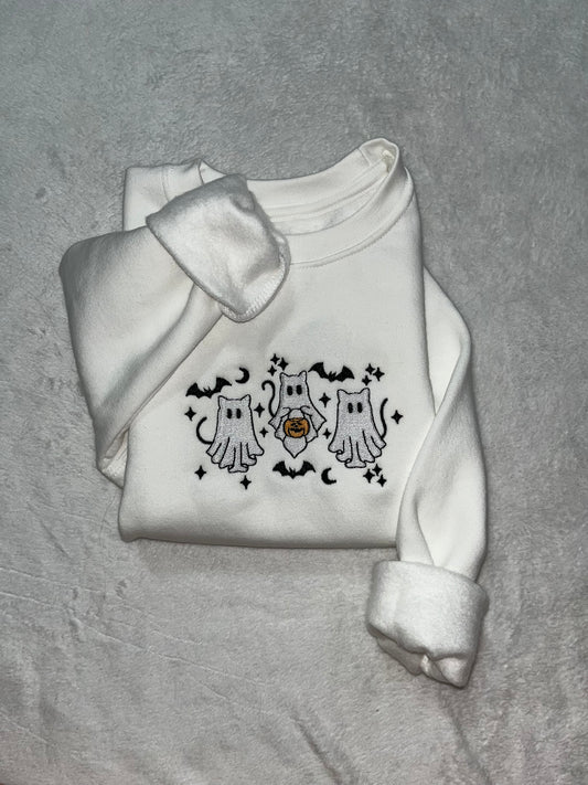 Ghost Cat Embroidered Sweatshirt